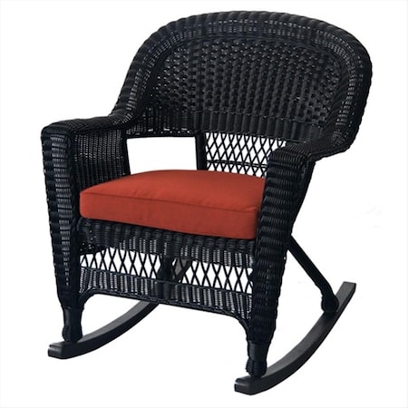Jeco W00207R-D-2-FS018 Black Rocker Wicker Chair With Red Cushion - Set 2 W00207R-D_2-FS018
